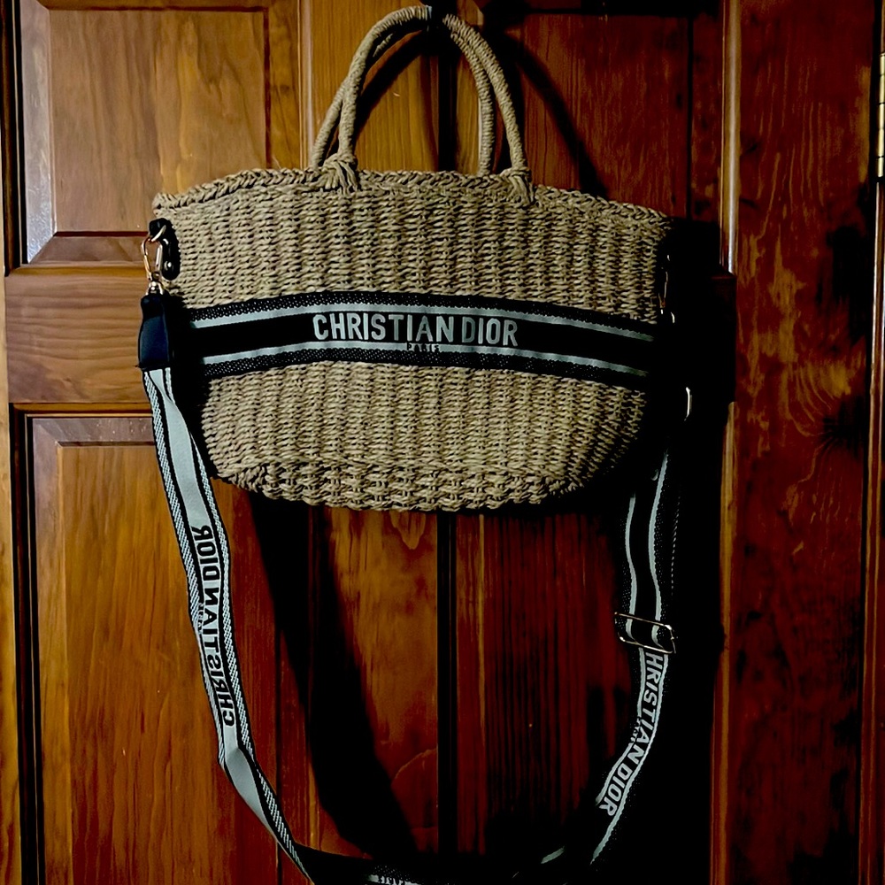 Cristian Dior Oblique Wicker Jacquard Basket 2Way Hang Bag Unique